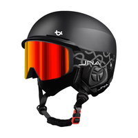 蕉牛滑雪头盔雪镜一体式单双板滑雪护具男女成人防撞保暖透气滑雪装备 K10黑+X50落日红 【翻盖磁吸】 XL码-适合男生（头围58-62cm）