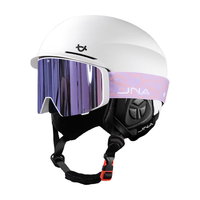 蕉牛滑雪头盔雪镜一体式单双板滑雪护具男女成人防撞保暖透气滑雪装备 K10白+X50香槟紫 【翻盖磁吸】 L码-适合女生（头围53-58cm）