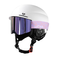 蕉牛滑雪头盔雪镜一体式单双板滑雪护具男女成人防撞保暖透气滑雪装备 K10白+X30香槟紫 【磁吸全屏】 XL码-适合男生（头围58-62cm）