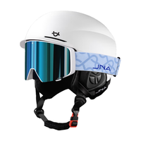 蕉牛滑雪头盔雪镜一体式单双板滑雪护具男女成人防撞保暖透气滑雪装备 K10白+X50冰川蓝 【翻盖磁吸】 XL码-适合男生（头围58-62cm）