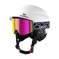 蕉牛滑雪头盔雪镜一体式单双板滑雪护具男女成人防撞保暖透气滑雪装备 K10白+X50高山粉 【翻盖磁吸】 XL码-适合男生（头围58-62cm）