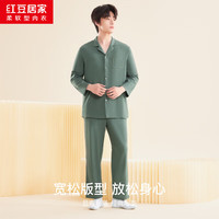 红豆居家 睡衣男60S棉氨高弹秋季男士家居服 苔灰绿