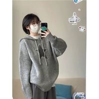 零柒零捌灰色毛衣女秋冬韩版慵懒风小众复古软糯连帽针织衫上衣