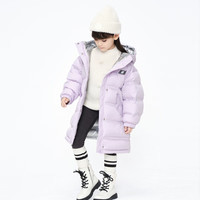little MO&Co.加厚 童装冬季男童女童中长款连帽保暖羽绒服外套女孩 粉紫色 155 155/72