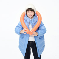 little MO&Co.加厚 童装冬季男童女童中长款连帽保暖羽绒服外套女孩 天空蓝色 155 155/72