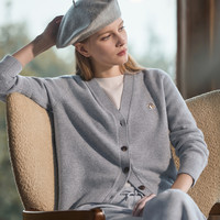 哈吉斯 女士纯色针织羊毛开衫 ABYSD1CCX02b