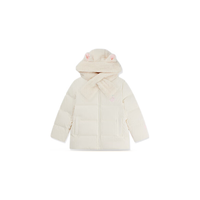 乔丹QIAODAN儿童羽绒服童装女童小熊毛绒帽外套 奶油白 130CM