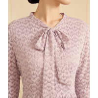 JESSIE法式飘带领温婉紫色长袖中长款连衣裙冬 紫色