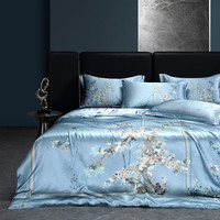 枕水人家 真丝被套喷绘双面宽幅100%桑蚕丝床品件套丝绸被罩 花萝曼梦 【单个被套】 220cm*240cm