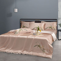 枕水人家 真丝被套喷绘双面宽幅100%桑蚕丝床品件套丝绸被罩 空谷芳兰 【单个被套】 200cm*230cm