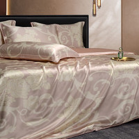 枕水人家 真丝被套喷绘双面宽幅100%桑蚕丝床品件套丝绸被罩 粉黛花眠【单个被套】 220cm*240cm