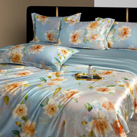 枕水人家 真丝被套喷绘双面宽幅100%桑蚕丝床品件套丝绸被罩 蓬莱仙境【单个被套】 220cm*240cm