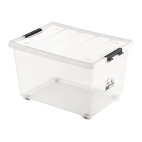 茶花（CHAHUA） 茶花透明磨砂收纳箱整理箱有盖储物盒塑料衣服收纳箱 【90L*1个装】透明色（有滑轮） 【PP原生料#收纳箱】