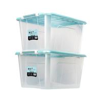 茶花（CHAHUA） 茶花透明磨砂收纳箱整理箱有盖储物盒塑料衣服收纳箱 【58L*2个装】马卡龙蓝（无滑轮） 【PP原生料#收纳箱】 【58升2个装无滑轮】蓝色