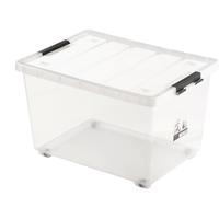 茶花（CHAHUA） 茶花透明磨砂收纳箱整理箱有盖储物盒塑料衣服收纳箱 【65L*1个装】透明色（有滑轮） 【PP原生料#收纳箱】 【65升*1只装】透明收纳箱