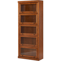 森冠居社美式实木书柜带玻璃门落地家用防尘书架置物架客厅组合靠墙展示柜 四门书柜 速发