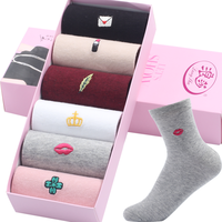 Langsha 浪莎 袜子女纯棉时尚棉花纱短袜可爱运动四季薄棉袜6双 均码 款式二
