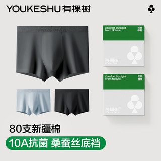 有棵树 YOUKESHU男士内裤男80支纯棉底裆10A抗菌高端舒适男生平角裤头四角裤衩 【80支】炭黑+深灰+灰蓝 2XL 【体重140-155斤】