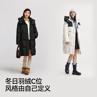 森马 女士长款90%白鸭绒防泼水可拆卸帽羽绒服