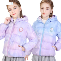 Disney 迪士尼 儿童羽绒服外套女童轻薄连帽宝宝外穿短款洋气冬大童白鸭绒 QBX513363蓝紫渐变 150适合145-155cm