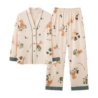 顶瓜瓜 睡衣女士春秋纯棉大码长袖长裤休闲家居服可外穿套装
