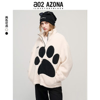 a02 2025新款秋冬季仿羊羔毛立领宽松通勤风时尚贴布绣撞色外套女