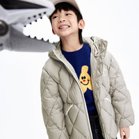 little MO&Co.童装冬装男童菱形格连帽羽绒服外套儿童男款冬季大童 岩灰色 150 150/72