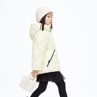 little MO&Co.童装冬装男童菱形格连帽羽绒服外套儿童男款冬季大童 米白色 130 130/64