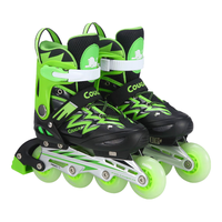 美洲狮(COUGAR)轮滑鞋儿童闪光溜冰鞋男女滑冰旱冰鞋女轮滑鞋男童 黑绿全闪套装 L(可调37-41码)