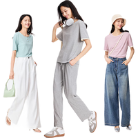 松山棉店小薄荷罗纹家居服套装短袖显瘦透气睡衣短袖套装-女粉色M M (女士160,男士170)