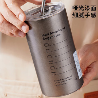 拜杰304不锈钢咖啡杯水杯冰霸杯车载男保冷杯子大容量带吸管600ML 304不锈钢咖啡杯带吸管600ML