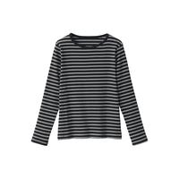 無印良品 MUJI（無印良品 ）女式 弹力罗纹织 圆领长袖T恤打底衫女款内搭 BB2OVA4S 黑色条纹 XXL  (170/96A)