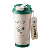 史努比咖啡保温杯高颜值便携车载男女士大容量水杯办公随手吸管杯子 绿色【316不锈钢内胆】 500ml