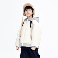 little MO&Co.童装冬季男童仿羊羔毛羽绒服男保暖外套儿童男款大童 米白色 130 130/64
