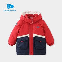 丽婴房三防儿童工装羽绒服厚款保暖上衣男童女童拼色外套带帽子 红色