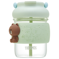 膳魔师（THERMOS）夏季玻璃杯吸管水杯LINE FRIENDS联名可爱泡泡花朵泡芙杯子 【泡芙杯】绿色BROWN