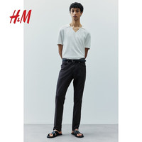 H&M男装休闲裤简约柔软气质舒适合身英伦直筒斜纹布长裤1074402 深灰色 34 175/8634/30