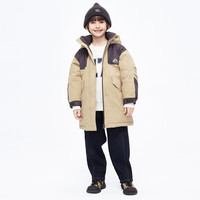 little MO&Co.加厚 童装冬装男童女童中长款工装派克服羽绒服儿童 浅卡其色 120 120/56
