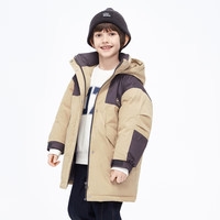 little MO&Co.加厚 童装冬装男童女童中长款工装派克服羽绒服儿童 浅卡其色 130 130/60