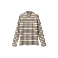 無印良品 MUJI 無印良品 MUJI 女式 弹力罗纹织半高领T恤长袖打底衫女内搭冬季BBM05A3A 米白色条纹 L(165/88A)