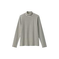 無印良品 MUJI 無印良品 MUJI 女式 弹力罗纹织半高领T恤长袖打底衫女内搭冬季BBM05A3A 深灰色条纹 L(165/88A)