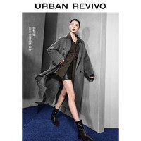 UR UR2025冬季女装双排扣口袋含羊毛大衣呢料外套UWG150111 深灰花灰 L
