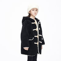 little MO&Co.亲子装 童装冬装女童牛角扣中长款大衣保暖厚外套儿童 黑色 110 110/56