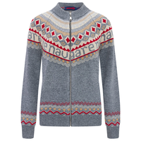 Navigare意大利小帆船圆领羊毛衫女士弹力秋装保暖开衫毛衣 草灰/红 M