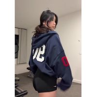 美式复古重磅街头刺绣连帽卫衣女春秋2024宽松开衫运动外套潮