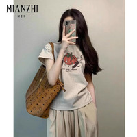 棉致纯棉ins正肩短袖修身T恤女夏季设计感小众百搭收腰遮肉甜辣妹上衣 燕麦灰【正肩纯棉短袖】