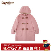 PawinPaw卡通小熊童装秋冬女童中长款毛呢大衣绵羊毛外套 粉红色/25 140