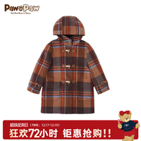 PawinPaw卡通小熊童装秋冬女童中长款毛呢大衣绵羊毛外套 棕色/85 110