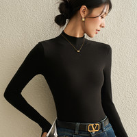 Miiow/猫人 德绒半高领打底衫 女 冬季加绒针织上衣 黑色 XL