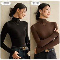 猫人 德绒半高领打底衫 女 内搭加绒针织上衣 黑色 XL